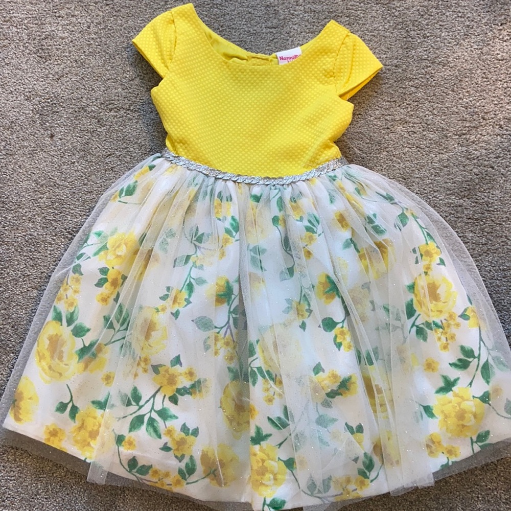 Nannette Yellow Floral Kids Formal Dress